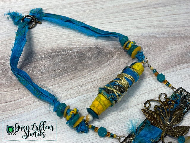 Fair Trade Sachi Raffia Rings Necklace | Teal Large and Small Rings  Necklace with Free Sari Gift Bag, Mindfulness Jewelry, Spiritual Jewelry