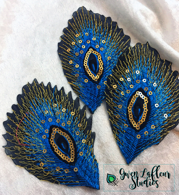 Sequin Appliques Peacock Sequins and Beads Mirror Pair Sewing Patch