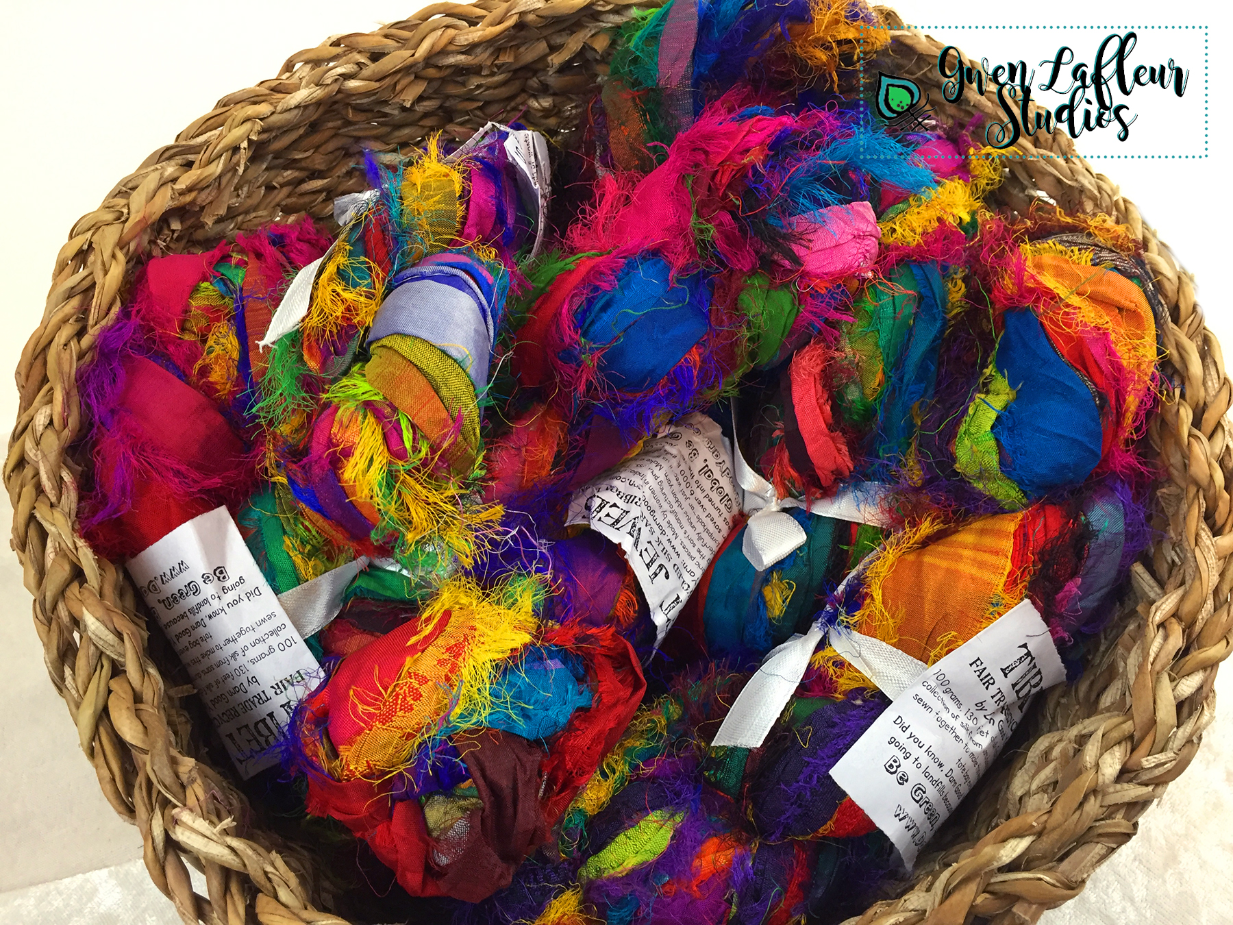 DARN GOOD YARN Recycled Sari Silk Ribbon Yarn “at The Bahamas” Dyeable 100  Grams, 50 Yards, 1 Skein Handmade one of a Kind